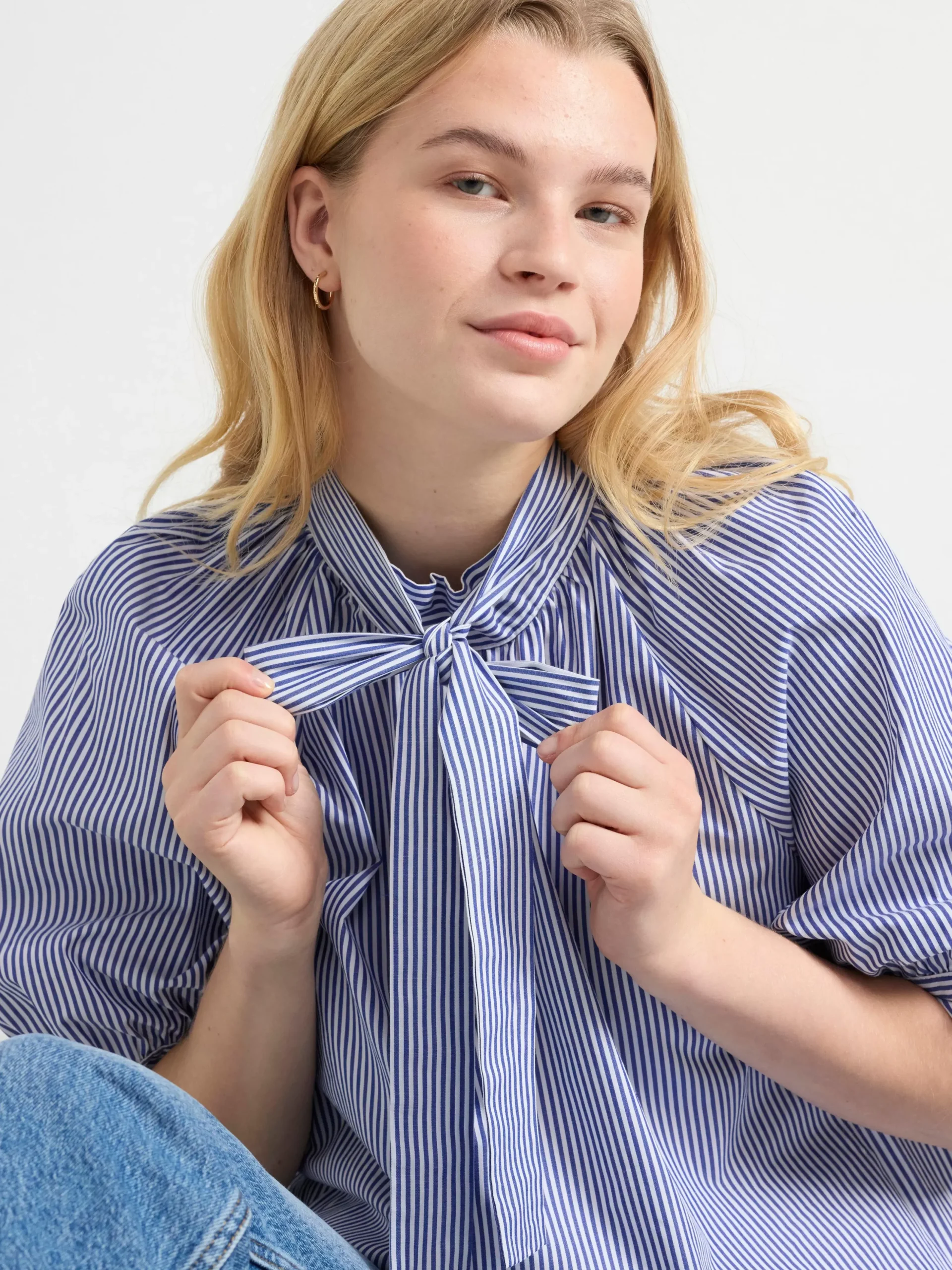 Blusar & Skjortor>Lindex Randig Blus Med Puffarm Blue