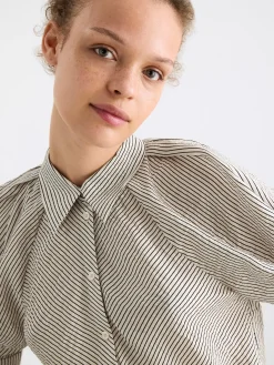 Blusar & Skjortor>Lindex Randig Blus Med Puffarm Light Beige