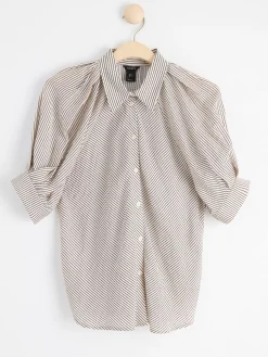Blusar & Skjortor>Lindex Randig Blus Med Puffarm Light Beige