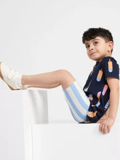 Byxor & Leggings>Lindex Randig Cykelbyxa Light Blue