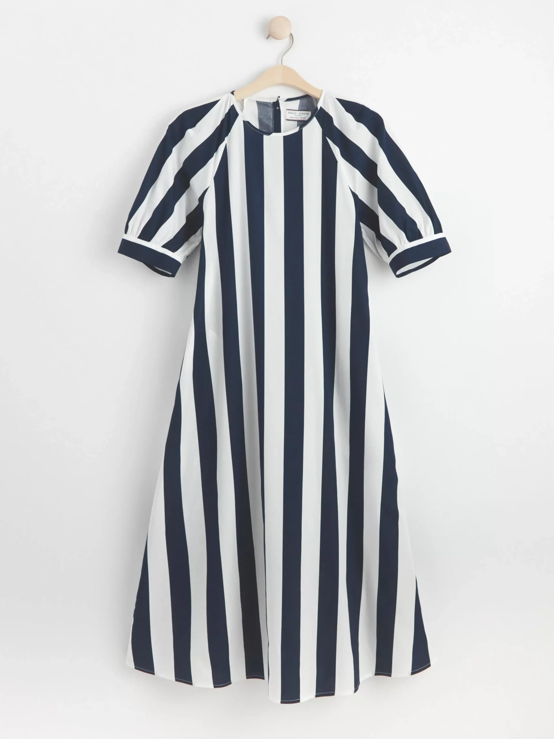 Klänningar>Lindex Randig Midiklanning Med Puffarm Navy