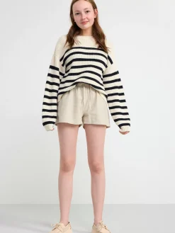 Tröjor & Cardigans>Lindex Randig Ribbstickad Troja Light Dusty White
