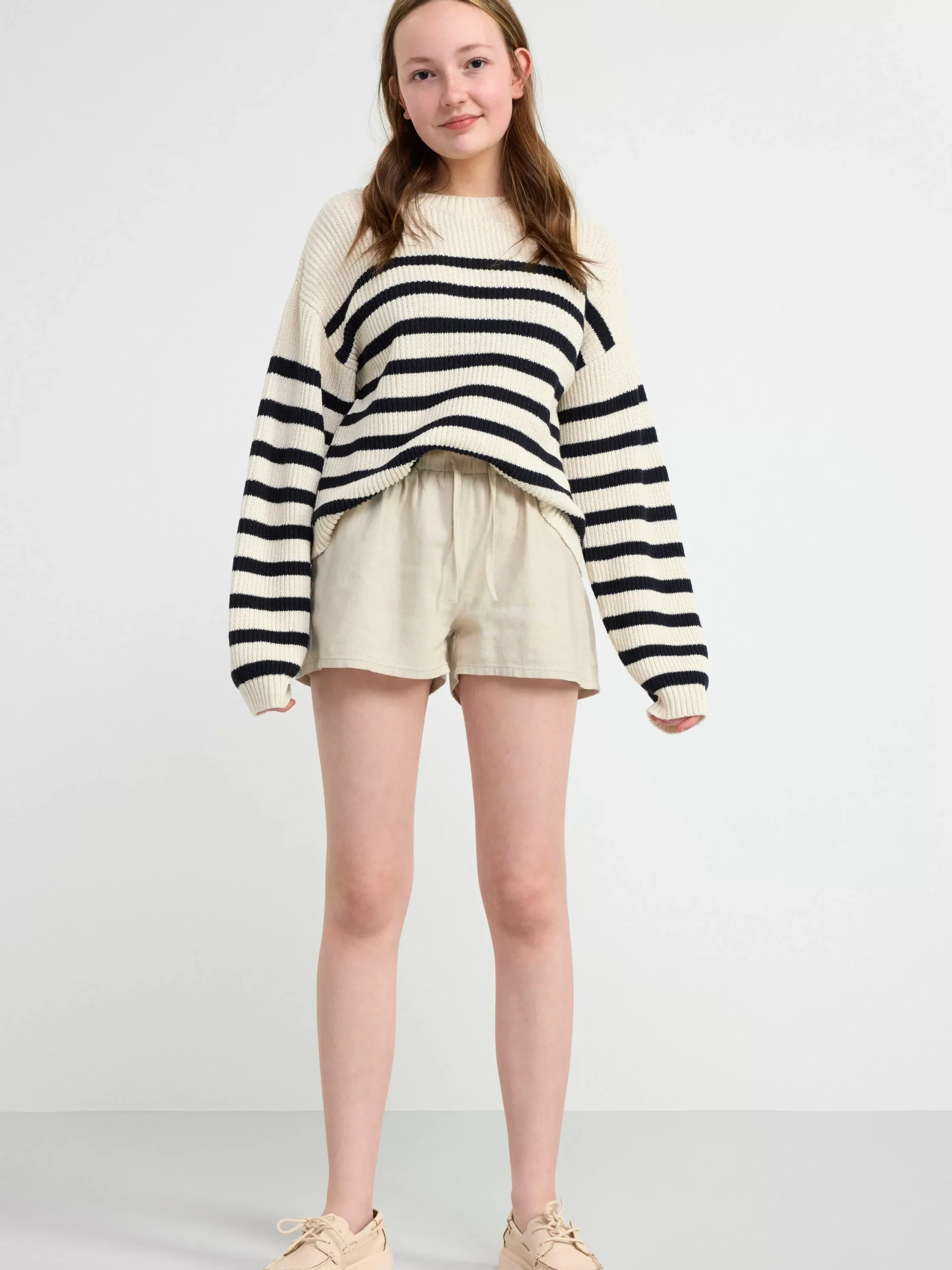 Tröjor & Cardigans>Lindex Randig Ribbstickad Troja Light Dusty White