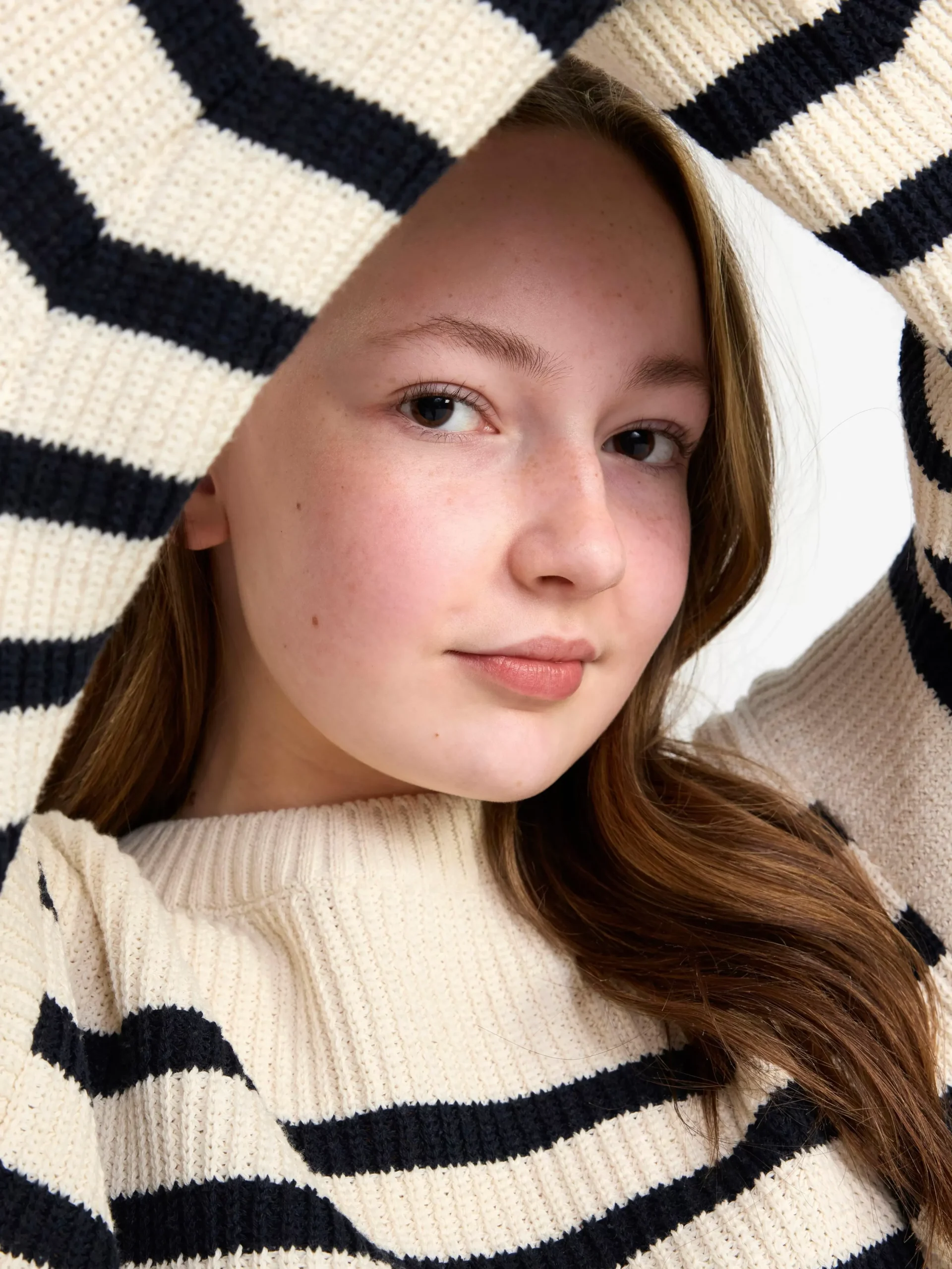 Tröjor & Cardigans>Lindex Randig Ribbstickad Troja Light Dusty White