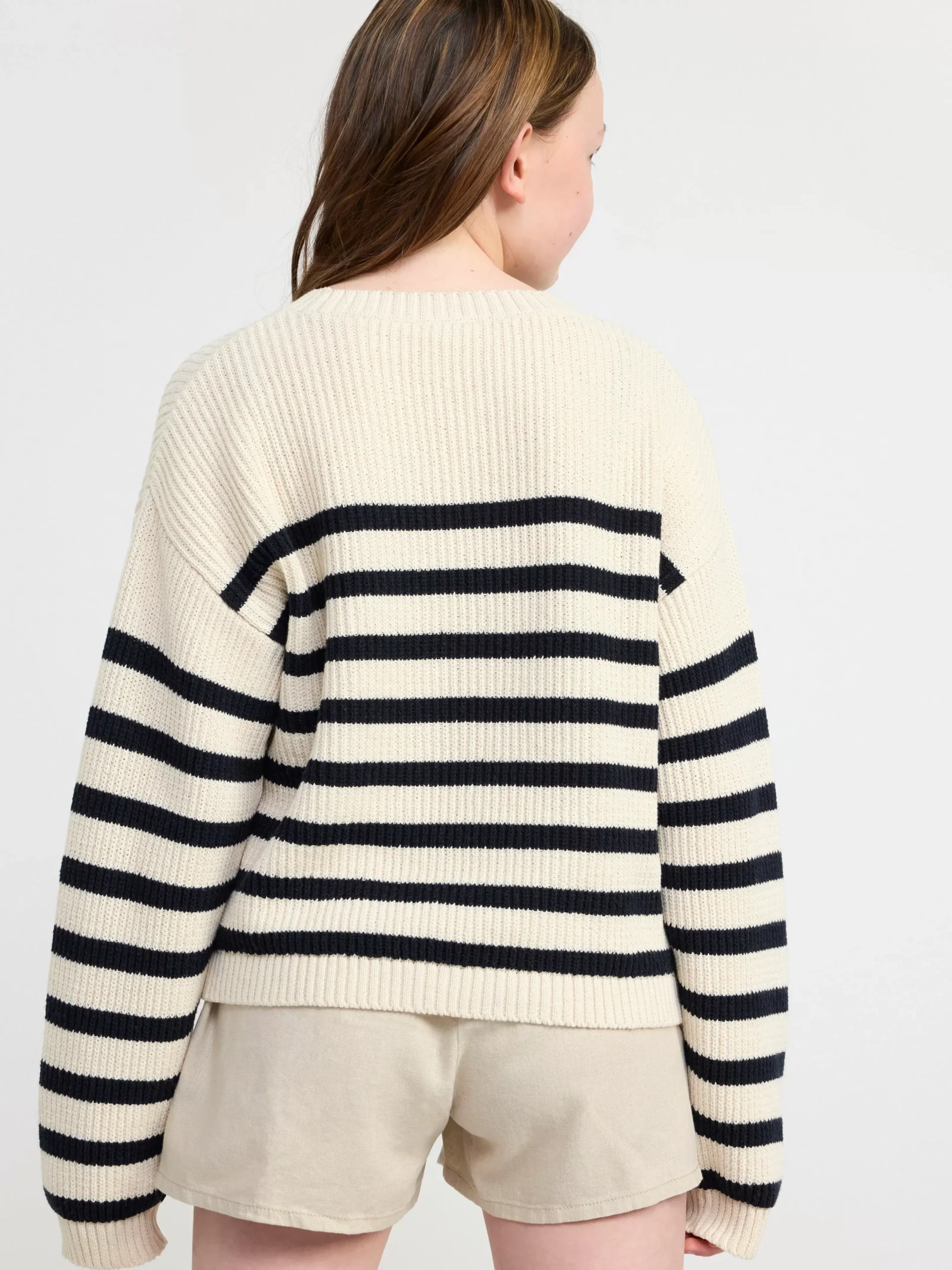 Tröjor & Cardigans>Lindex Randig Ribbstickad Troja Light Dusty White