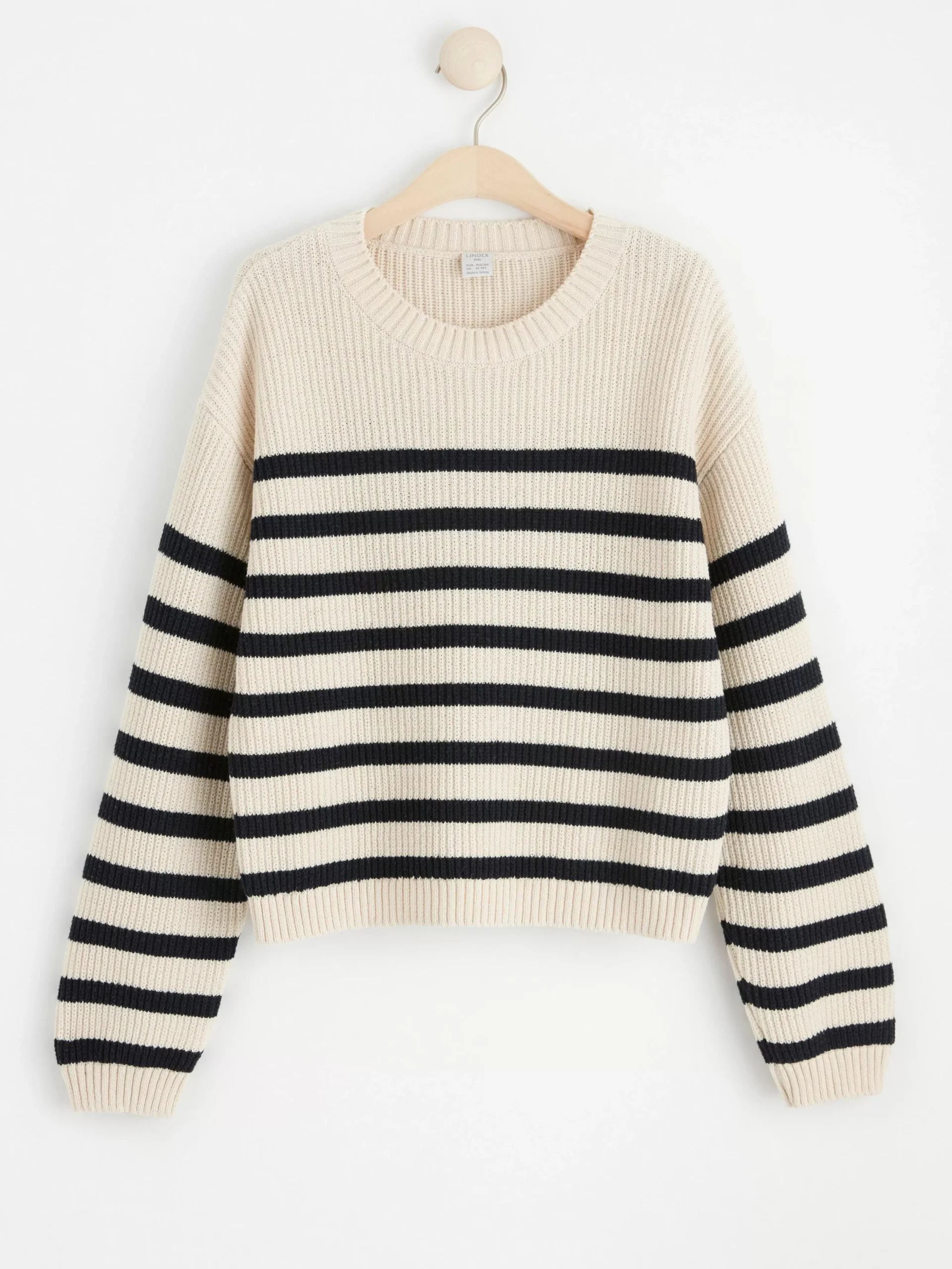 Tröjor & Cardigans>Lindex Randig Ribbstickad Troja Light Dusty White