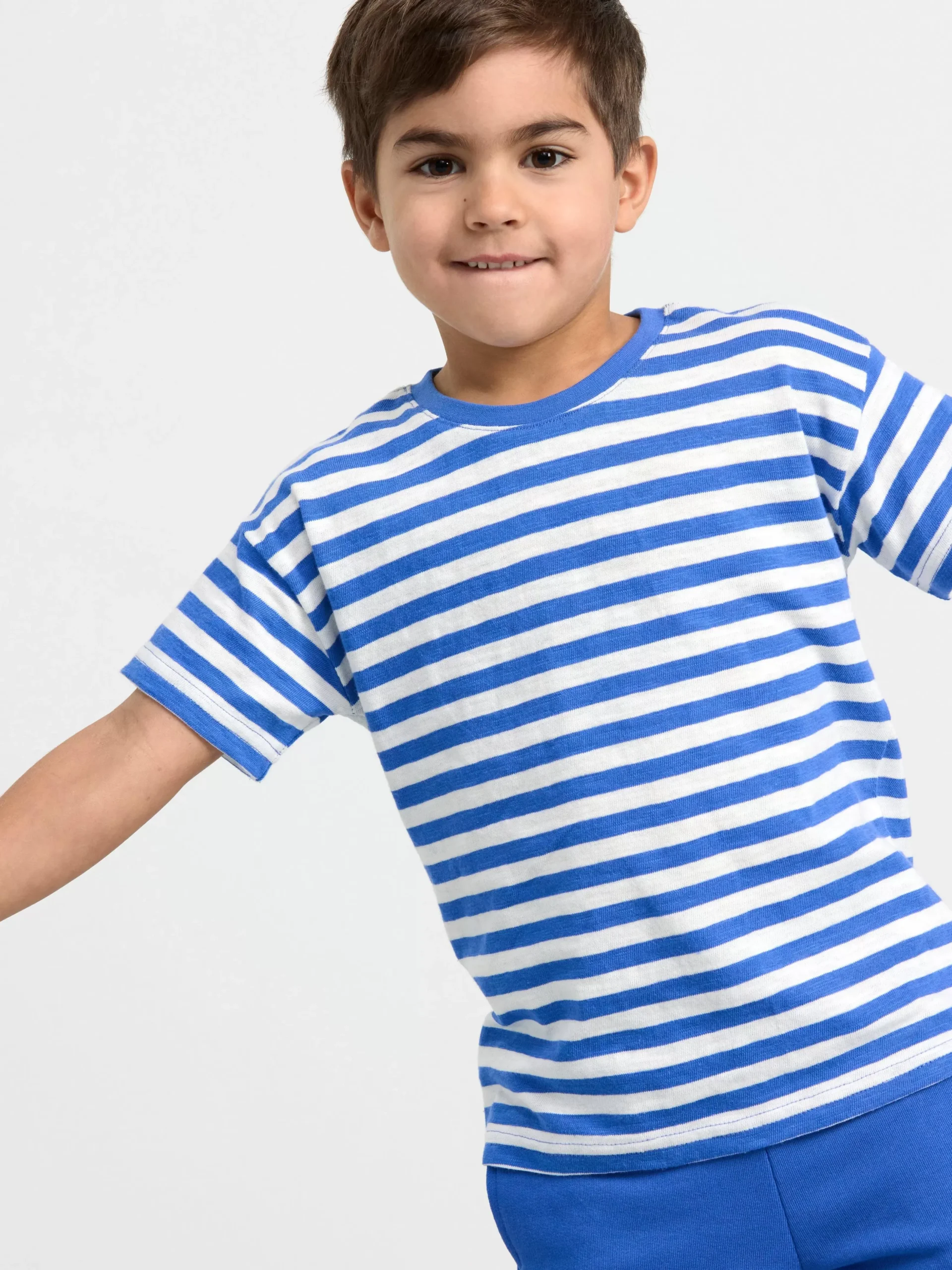 Toppar & T-Shirts>Lindex Randig Topp Med Kort Arm Dk Blue