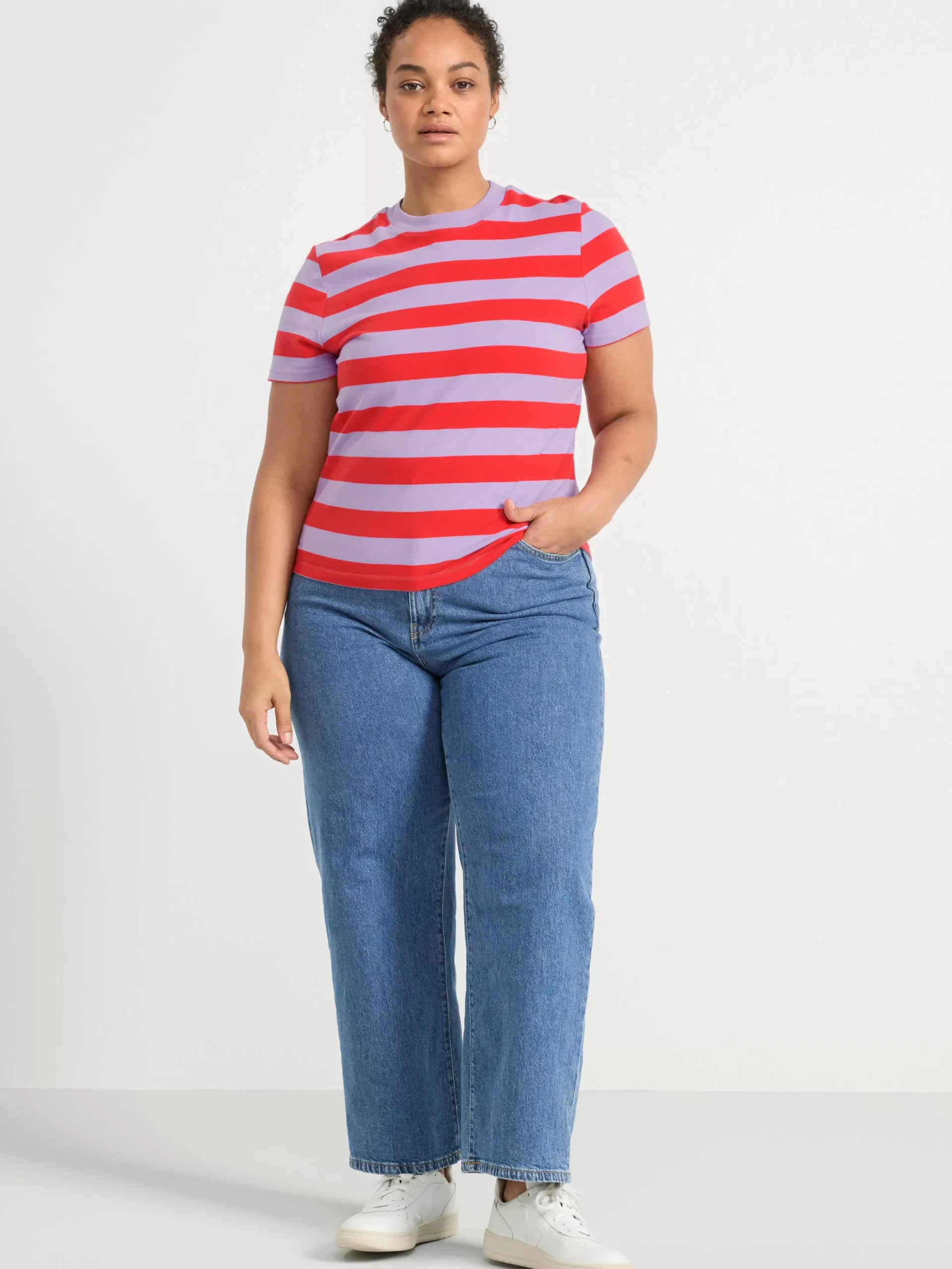 Toppar & T-Shirts>Lindex Randig Topp Med Kort Arm Strong Red