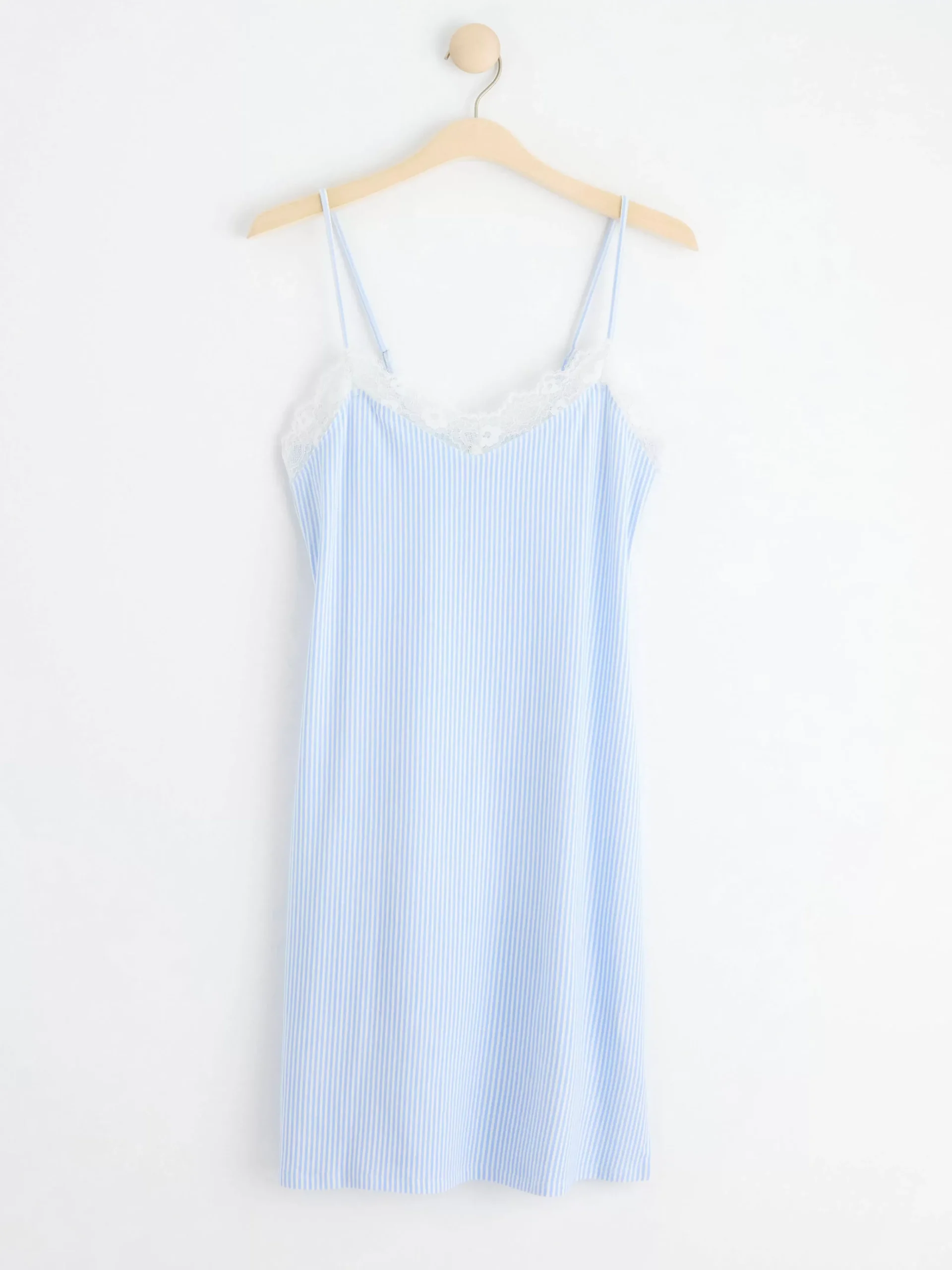 Nattplagg>Lindex Randigt Nattlinne Med Spets Light Blue