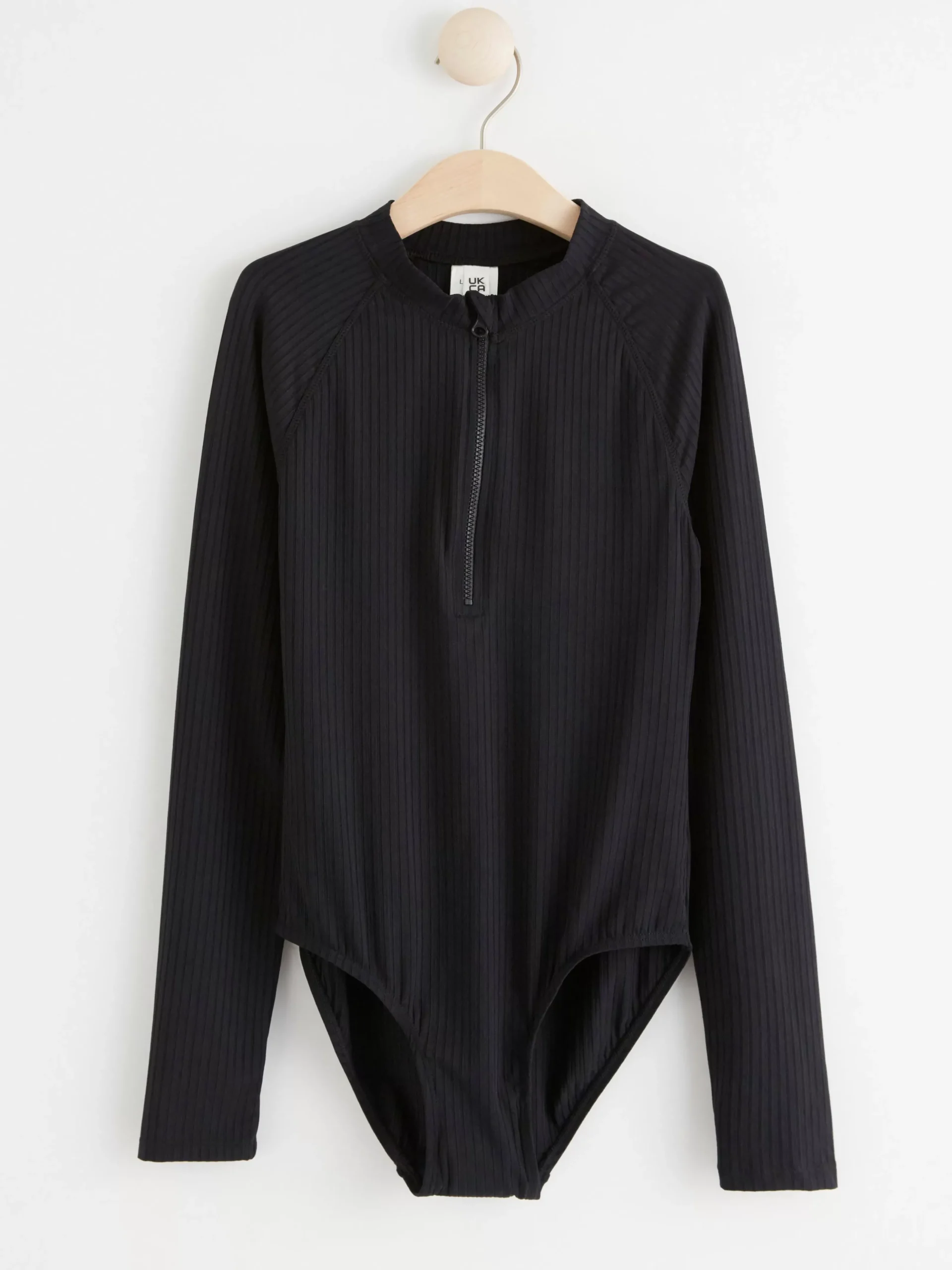Badkläder & Uv>Lindex Ribbad Baddrakt Med Lang Arm Och Upf 50+ Black
