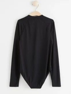 Badkläder & Uv>Lindex Ribbad Baddrakt Med Lang Arm Och Upf 50+ Black