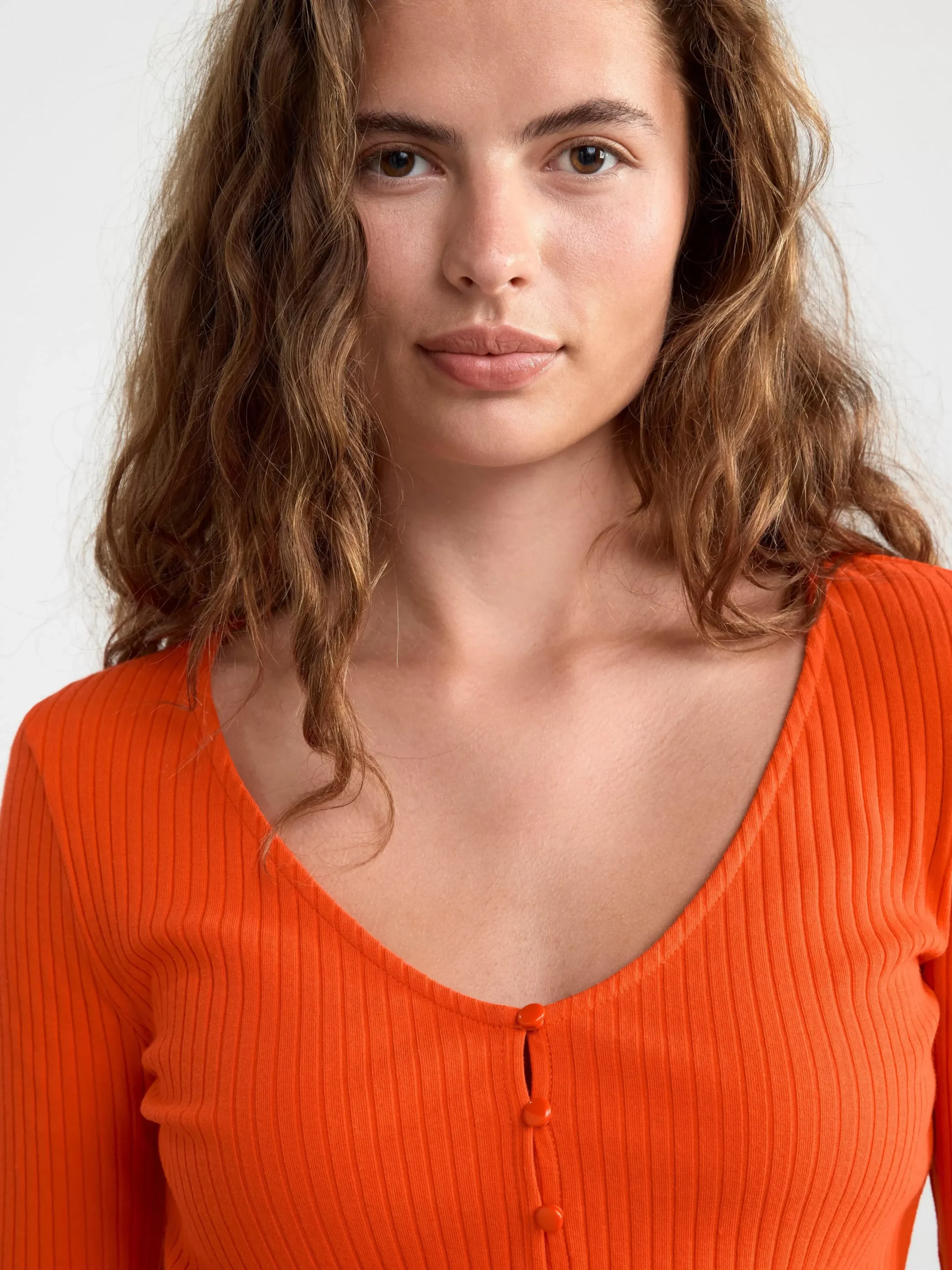 Toppar & T-Shirts>Lindex Ribbad Cardigan Strong Orange