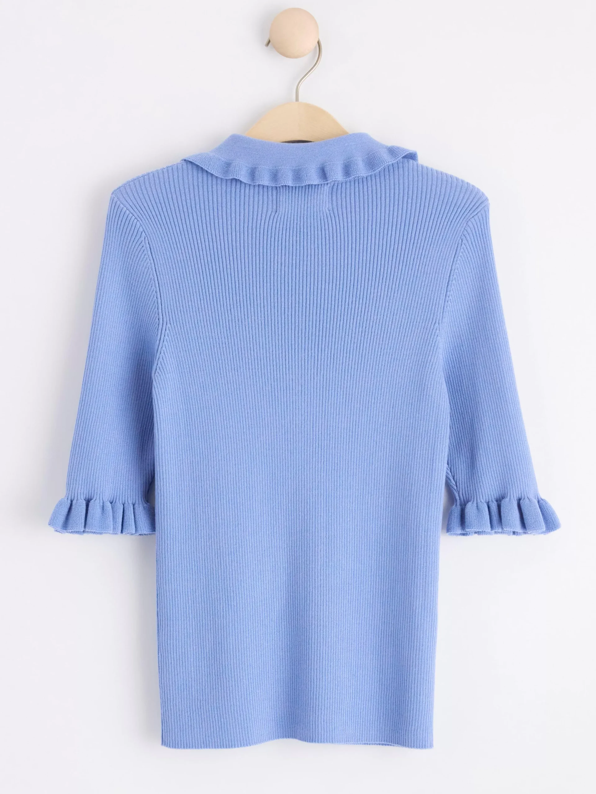 Tröjor & Cardigans>Lindex Ribbad Kortarmad Topp Med Krage Light Blue