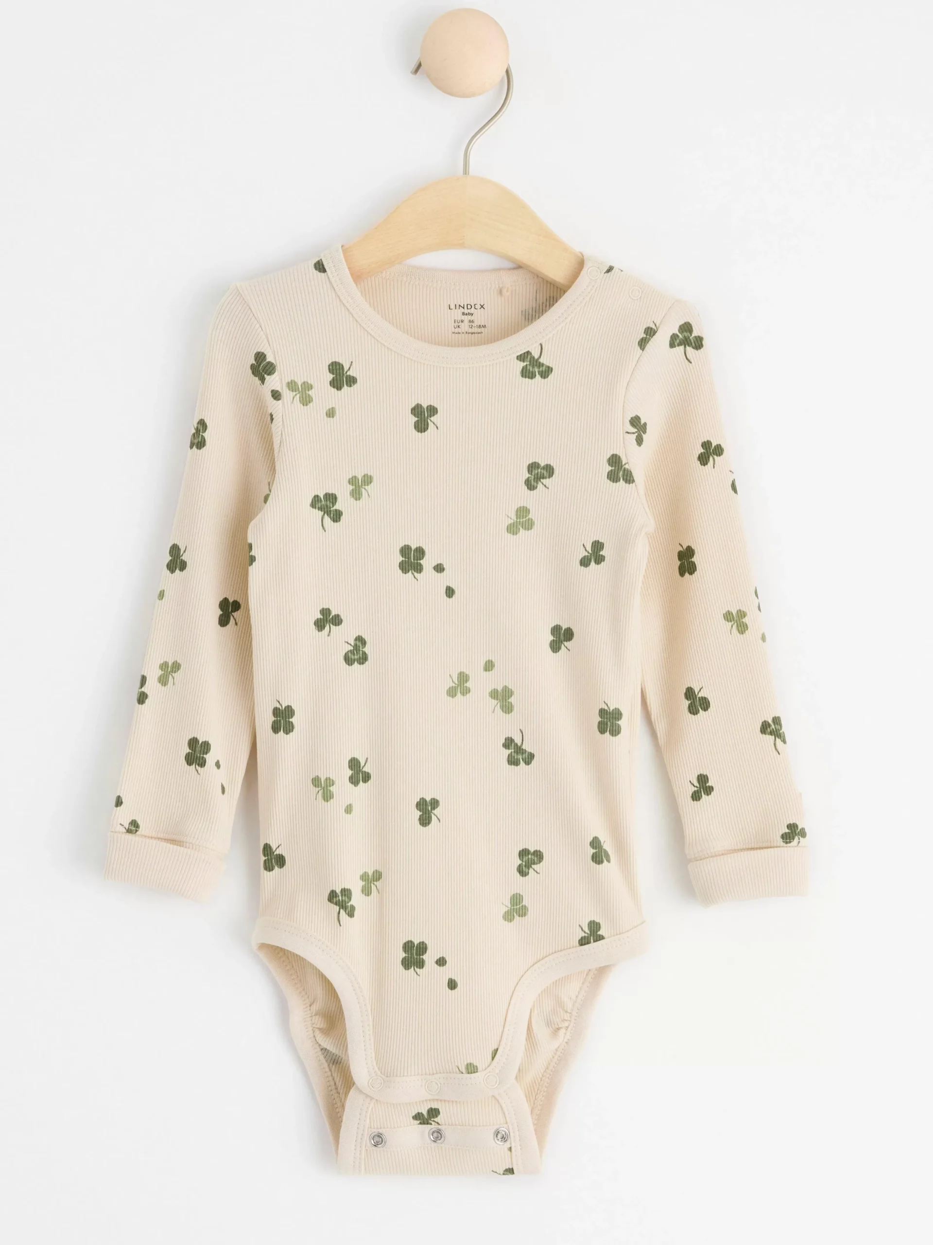 Bodies>Lindex Ribbad Langarmad Body Med Klover Light Beige