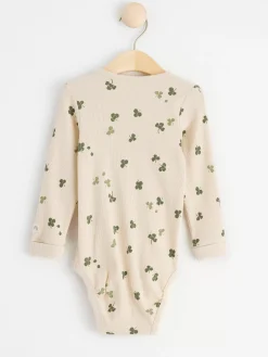 Bodies>Lindex Ribbad Langarmad Body Med Klover Light Beige