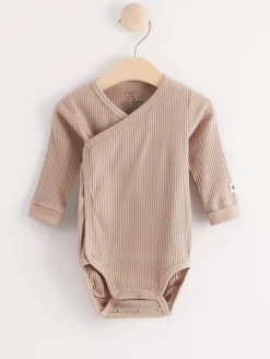 Bodies>Lindex Ribbad Langarmad Omlottbody Beige