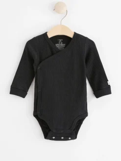 Bodies>Lindex Ribbad Langarmad Omlottbody Off Black