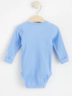 Bodies>Lindex Ribbad Langarmad Omlottbody Light Blue