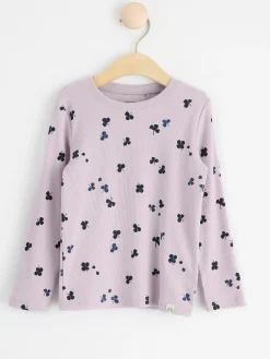 Toppar & T-Shirts>Lindex Ribbad Langarmad Topp Med Klover Light Lilac