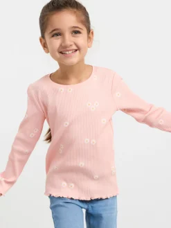 Toppar & T-Shirts>Lindex Ribbad Langarmad Topp Med Blommor Light Dusty Pink
