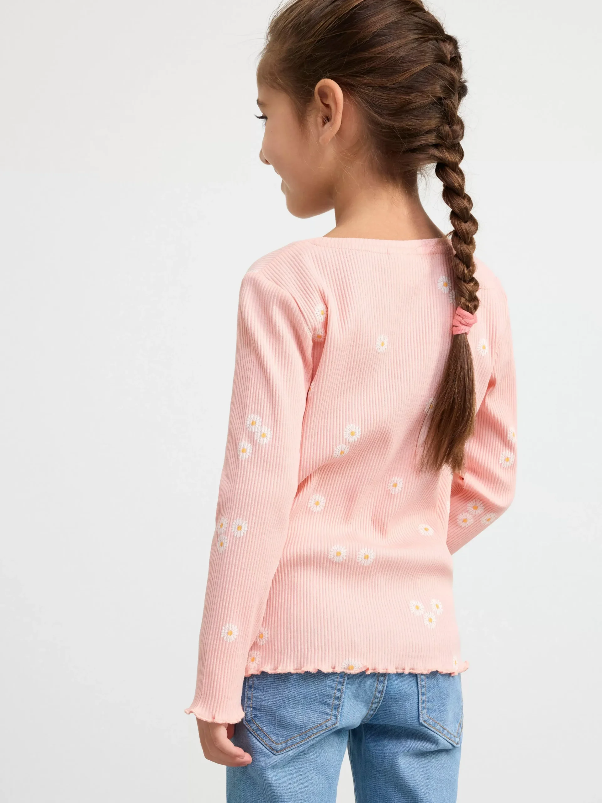 Toppar & T-Shirts>Lindex Ribbad Langarmad Topp Med Blommor Light Dusty Pink