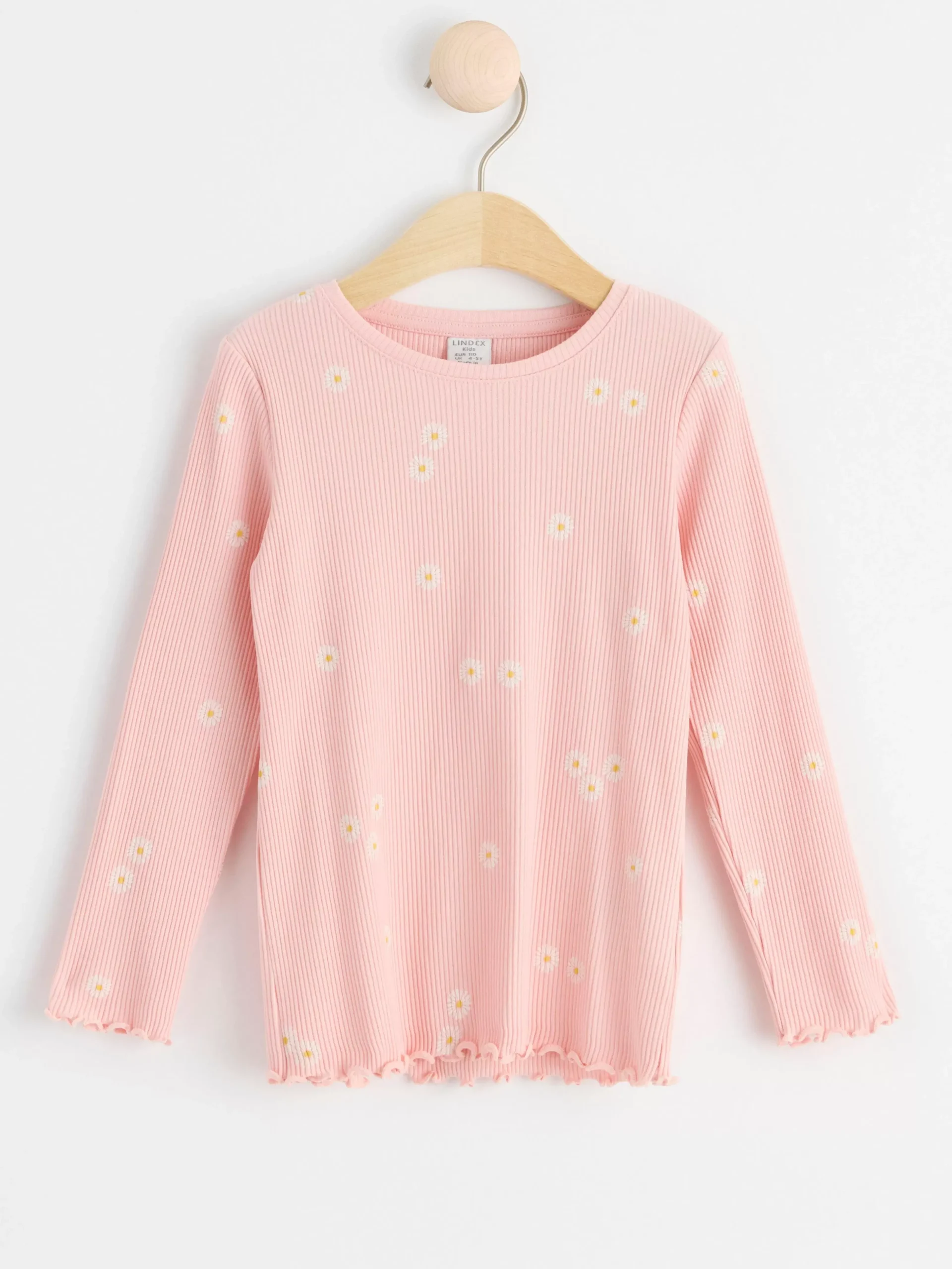 Toppar & T-Shirts>Lindex Ribbad Langarmad Topp Med Blommor Light Dusty Pink