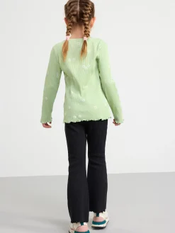 Toppar & T-Shirts>Lindex Ribbad Langarmad Topp Med Blommor Light Dusty Green