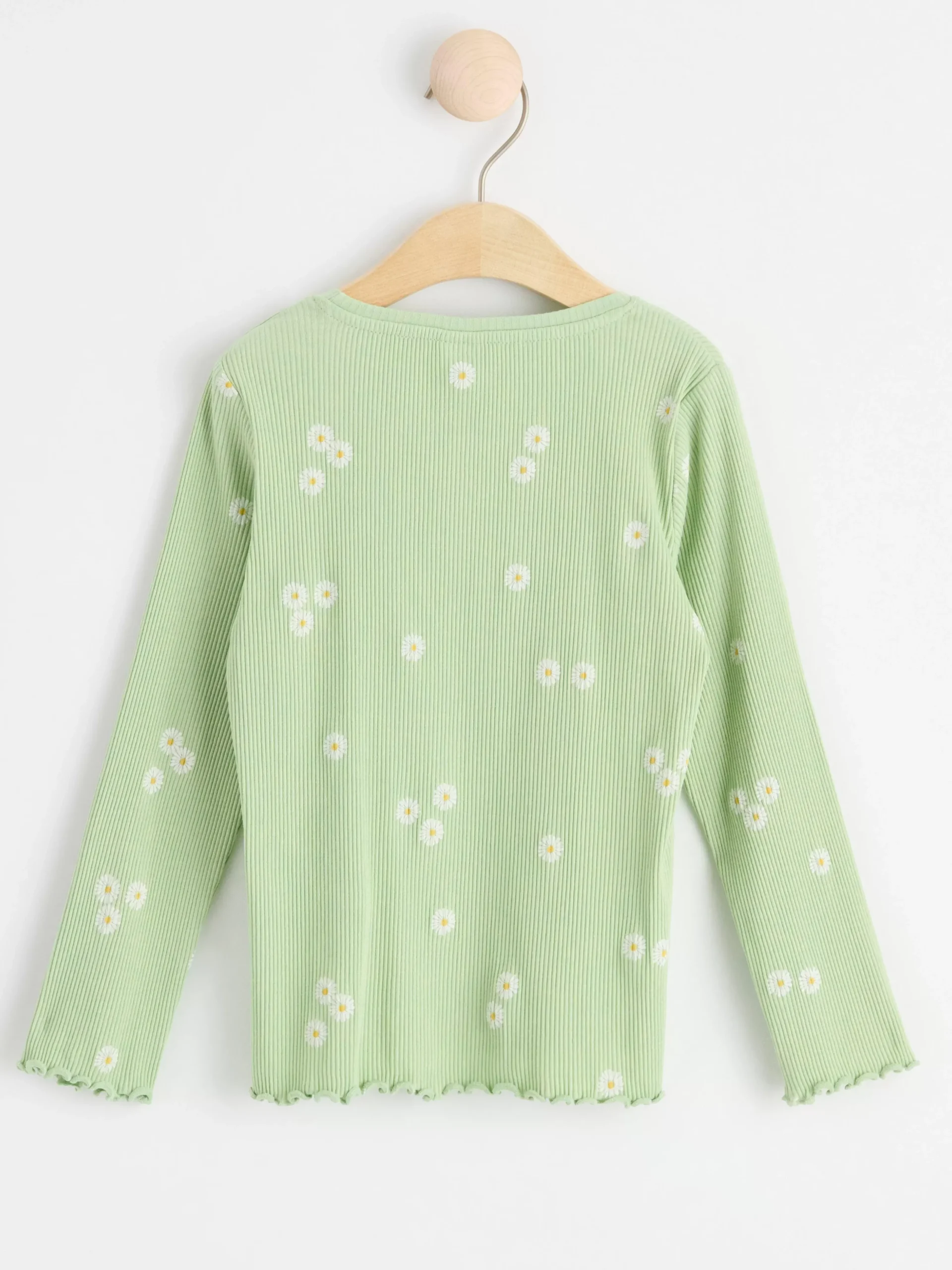 Toppar & T-Shirts>Lindex Ribbad Langarmad Topp Med Blommor Light Dusty Green