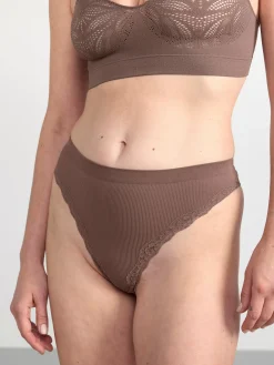 Trosor>Lindex Ribbad Seamless Stringtrosa Regular Waist Dark Dusty Brown