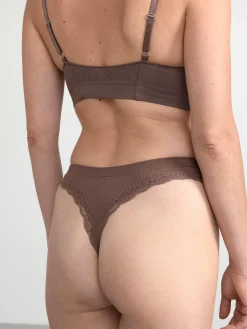 Trosor>Lindex Ribbad Seamless Stringtrosa Regular Waist Dark Dusty Brown