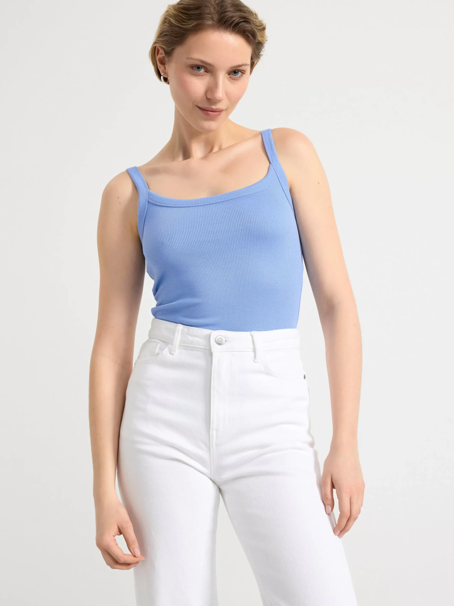 Toppar & T-Shirts>Lindex Ribbad Topp Light Blue