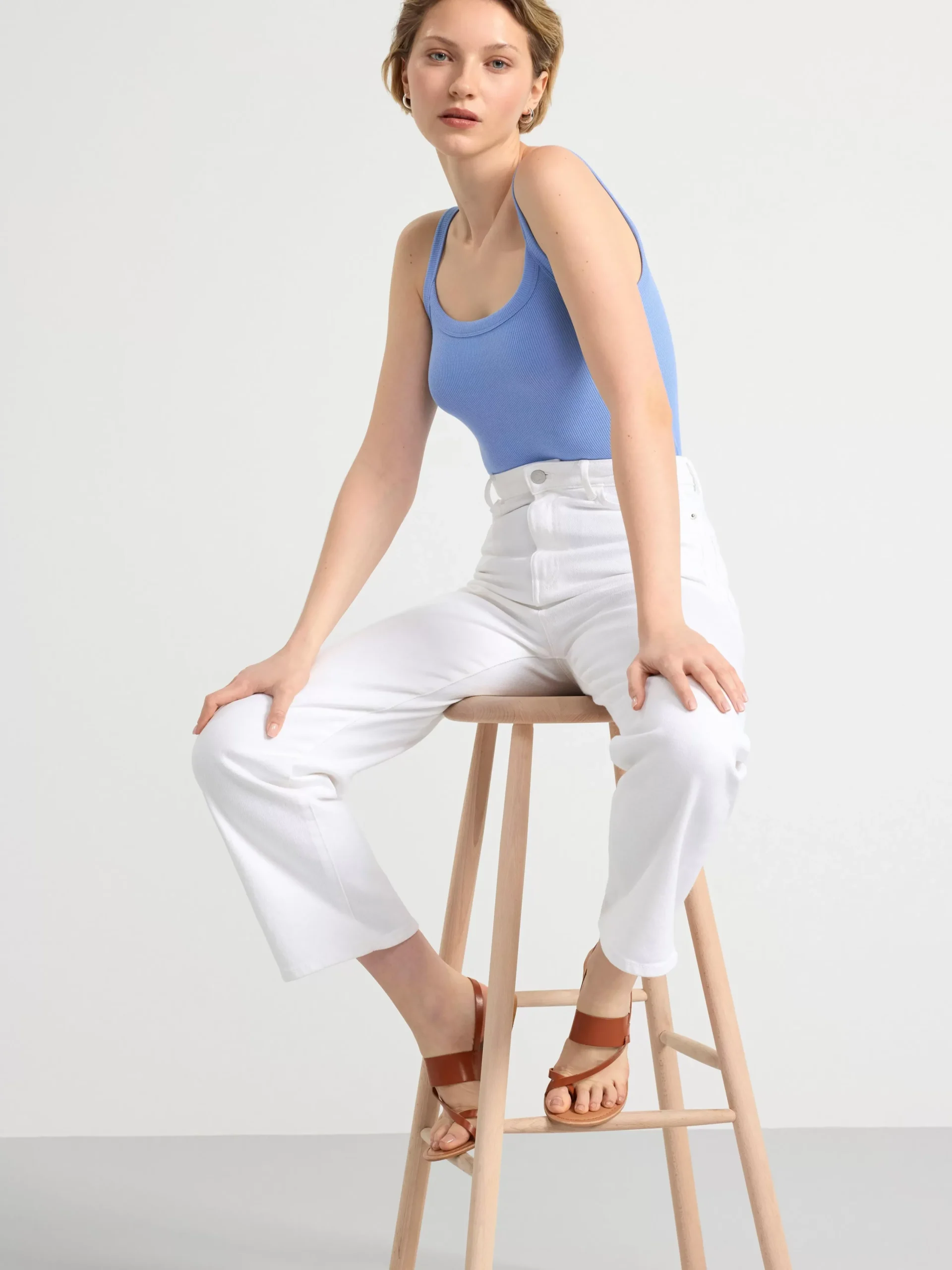 Toppar & T-Shirts>Lindex Ribbad Topp Light Blue