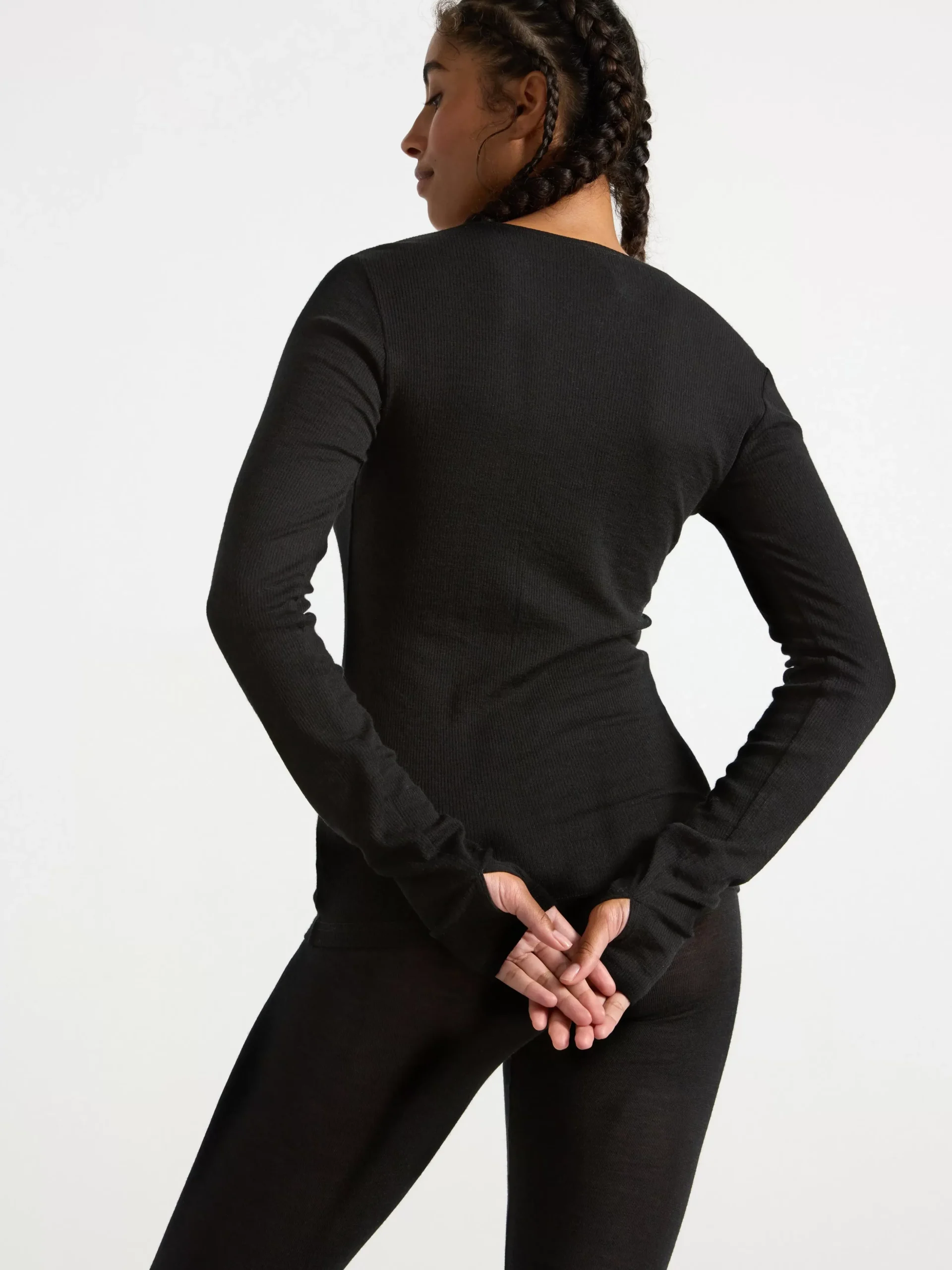 Toppar & T-Shirts>Lindex Ribbad Topp I Merinoull Black