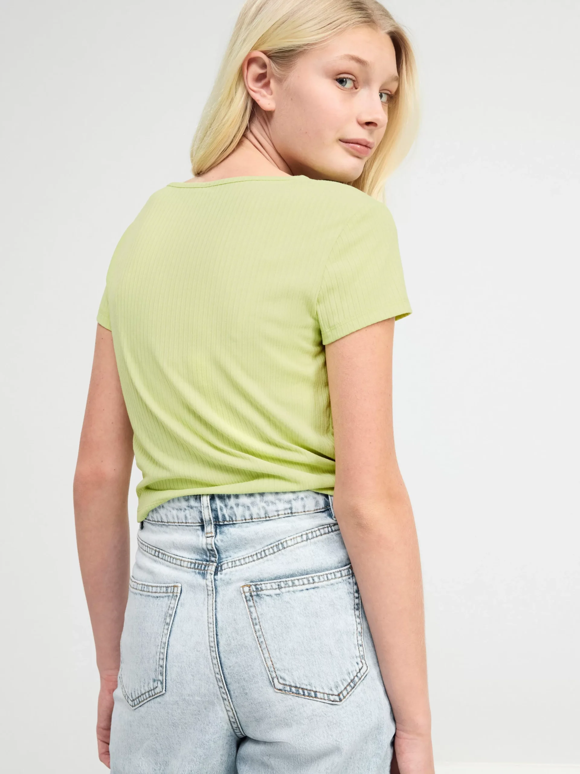 Toppar & T-Shirts>Lindex Ribbad Topp Med Rynkdetaljer Framtill Light Green