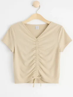Toppar & T-Shirts>Lindex Ribbad Topp Med Rynkdetaljer Framtill Light Beige