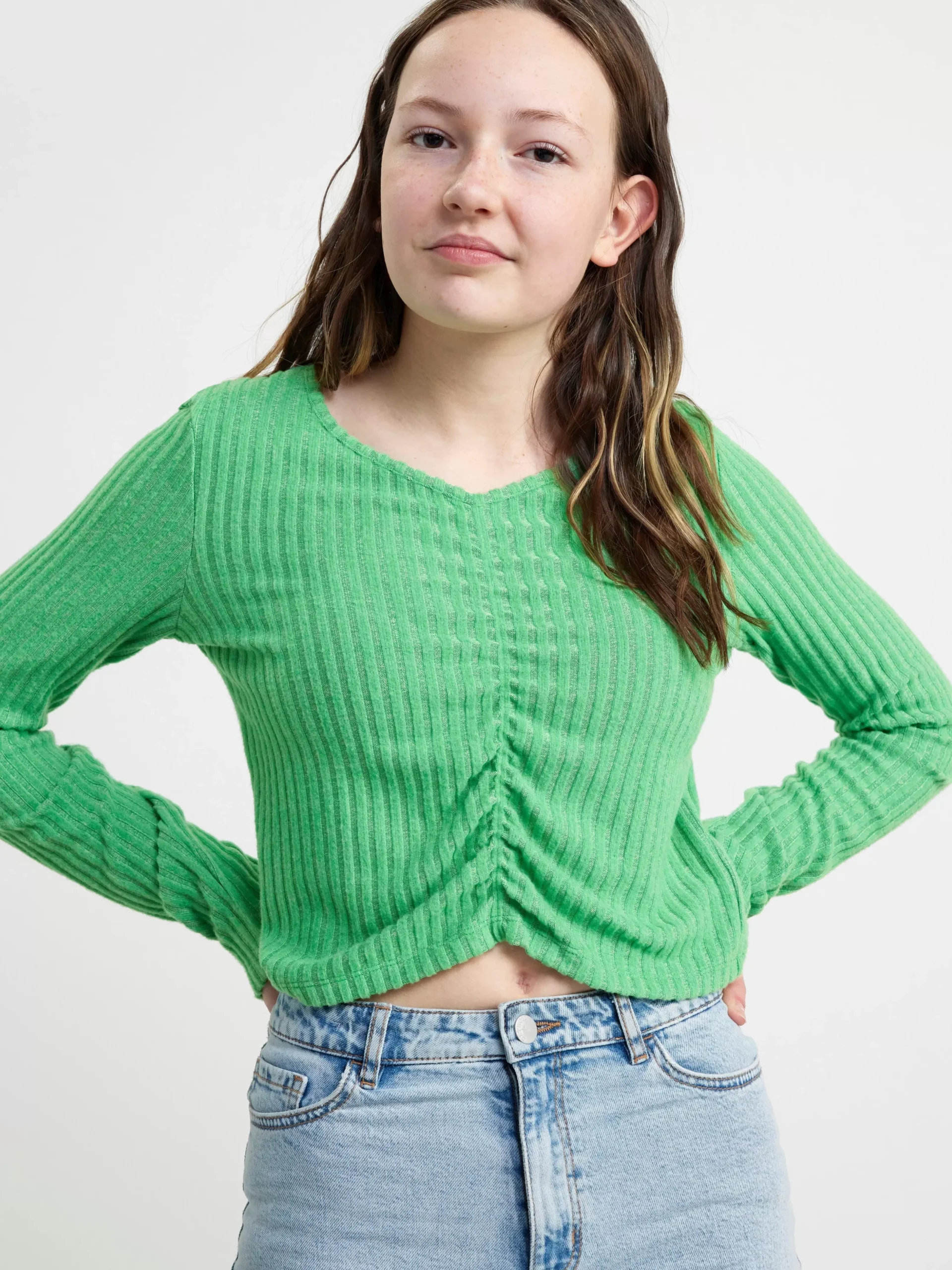 Toppar & T-Shirts>Lindex Ribbad Topp Med Rynkdetalj Green