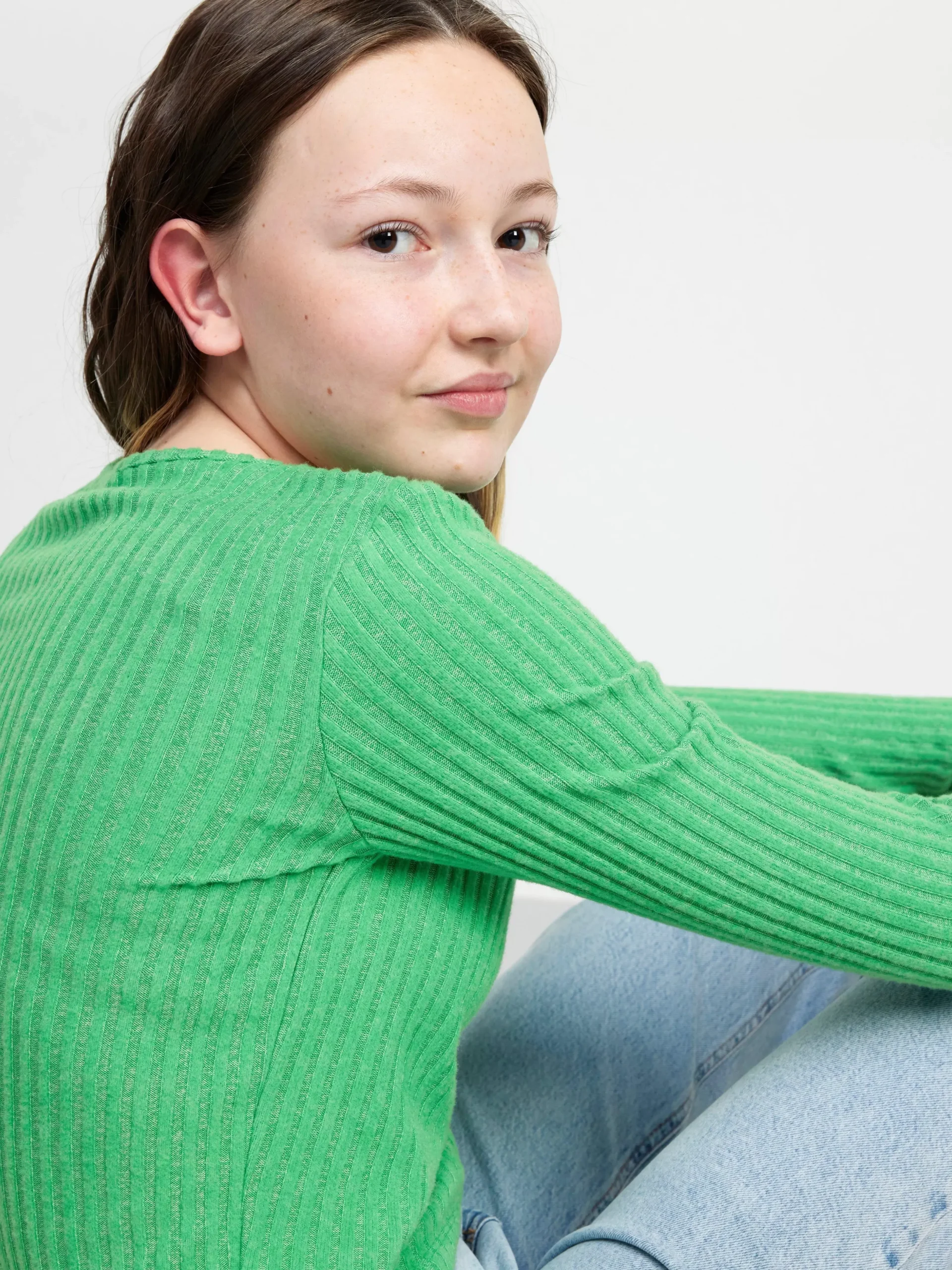 Toppar & T-Shirts>Lindex Ribbad Topp Med Rynkdetalj Green