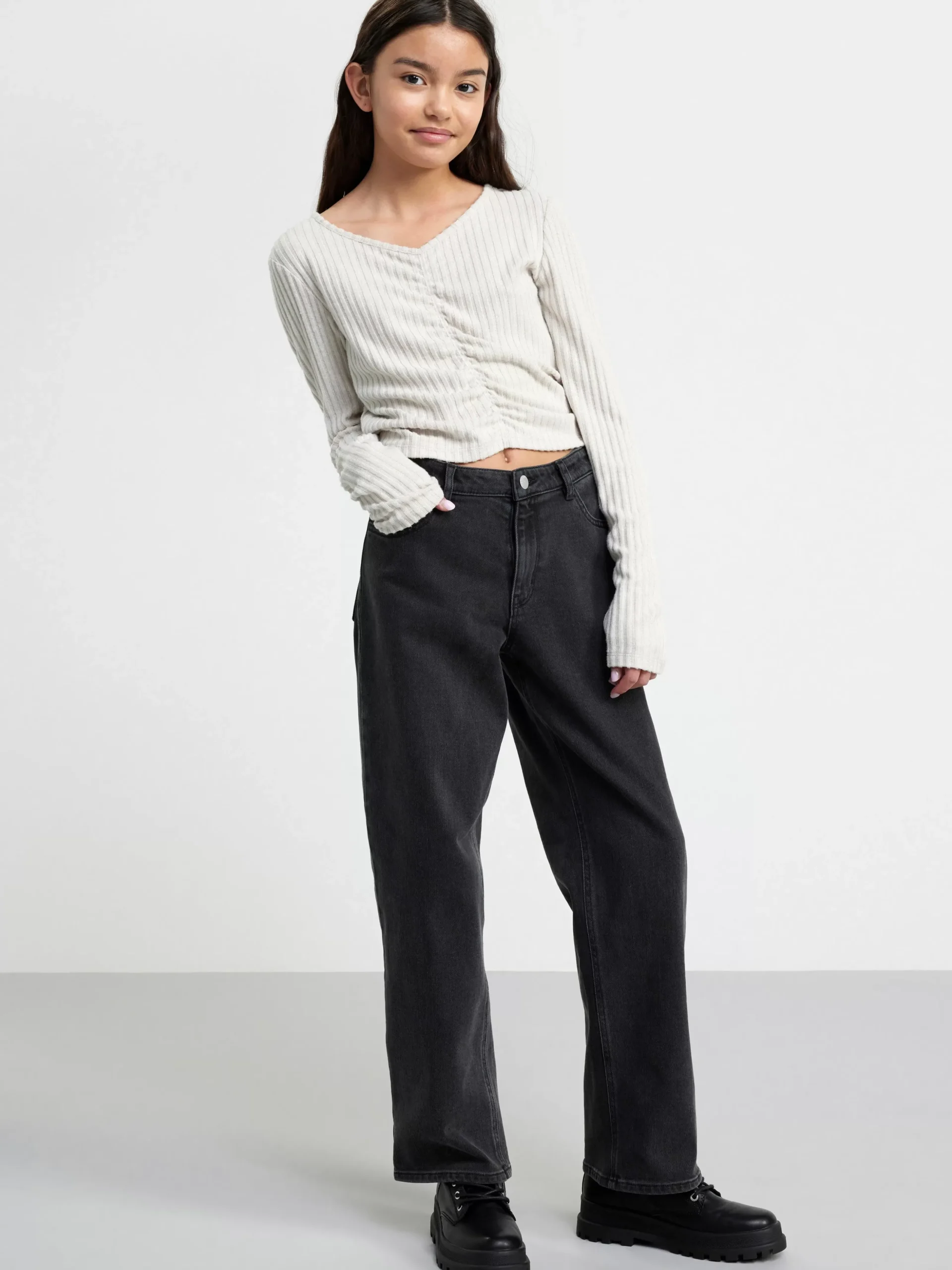 Toppar & T-Shirts>Lindex Ribbad Topp Med Rynkdetalj Light Beige Melange