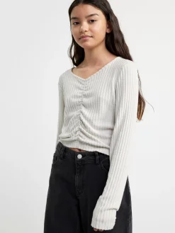 Toppar & T-Shirts>Lindex Ribbad Topp Med Rynkdetalj Light Beige Melange