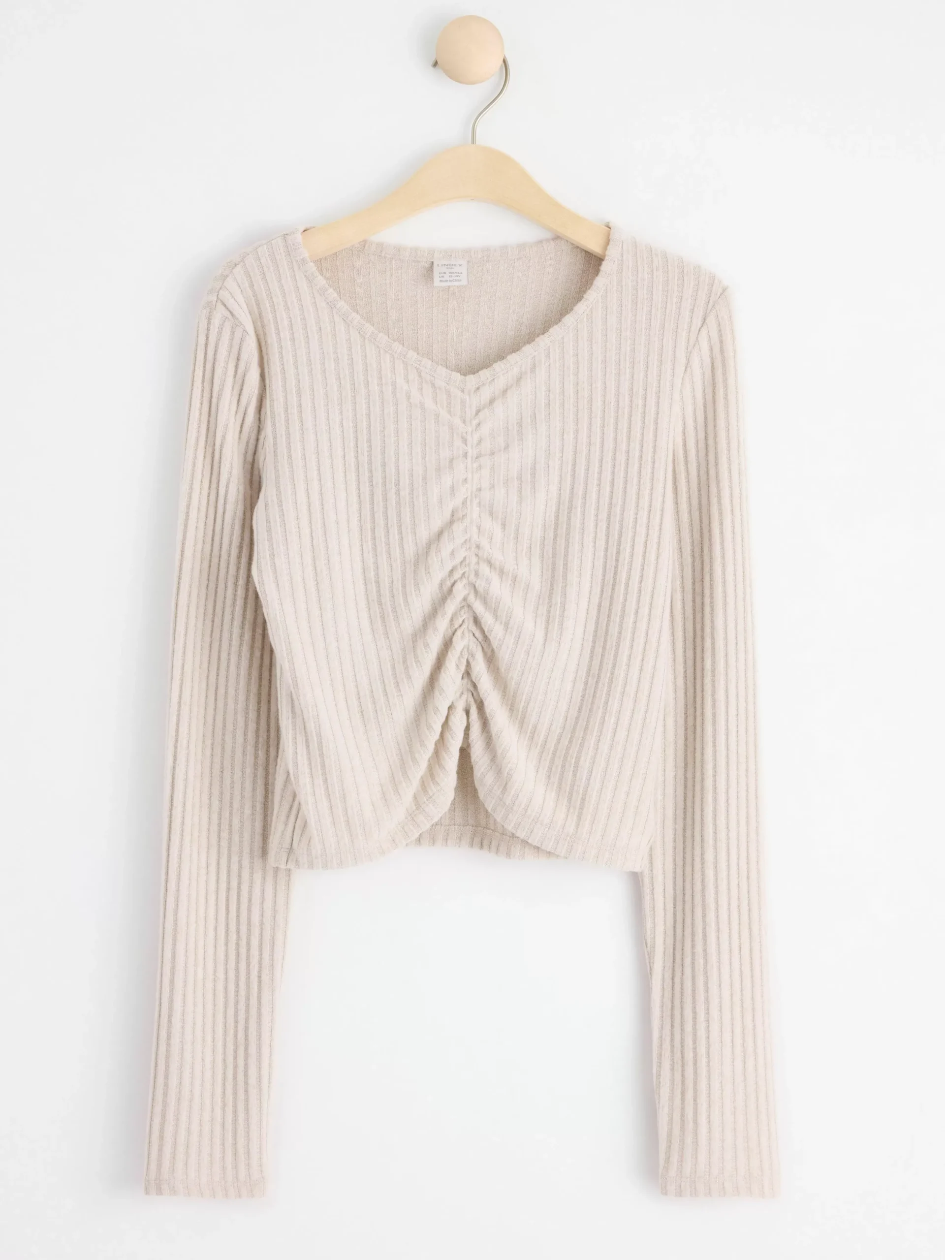 Toppar & T-Shirts>Lindex Ribbad Topp Med Rynkdetalj Light Beige Melange