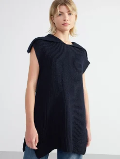 Stickat>Lindex Ribbad Vast Med Krage Dark Blue