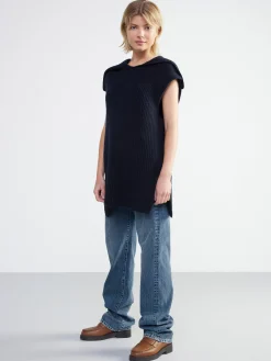Stickat>Lindex Ribbad Vast Med Krage Dark Blue