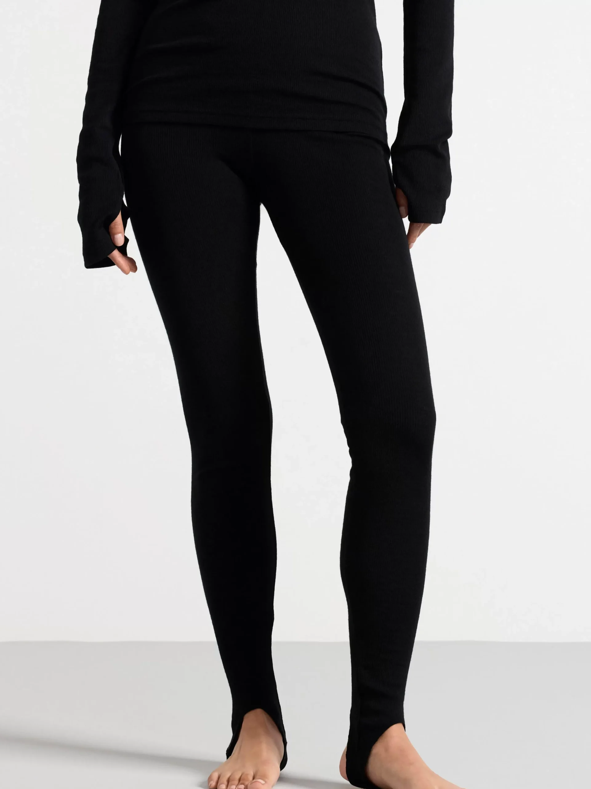 Leggings>Lindex Ribbade Leggings I Merinoull Med Fothalla Black