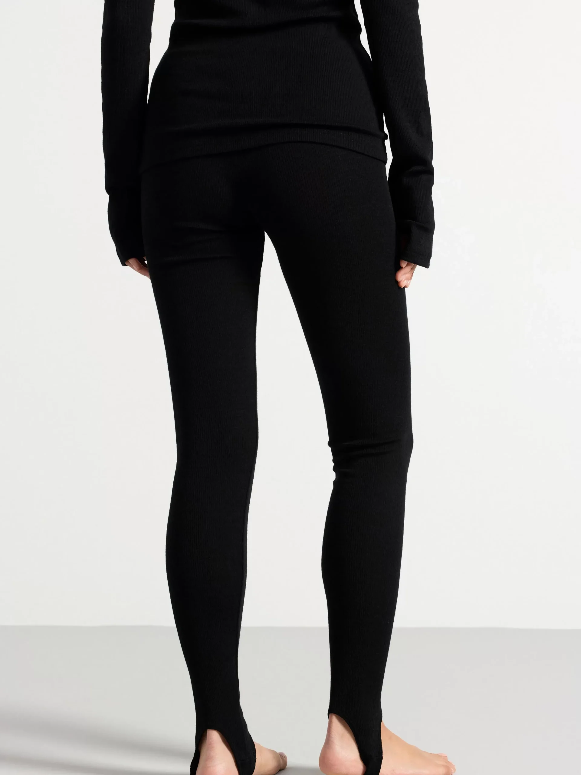 Leggings>Lindex Ribbade Leggings I Merinoull Med Fothalla Black