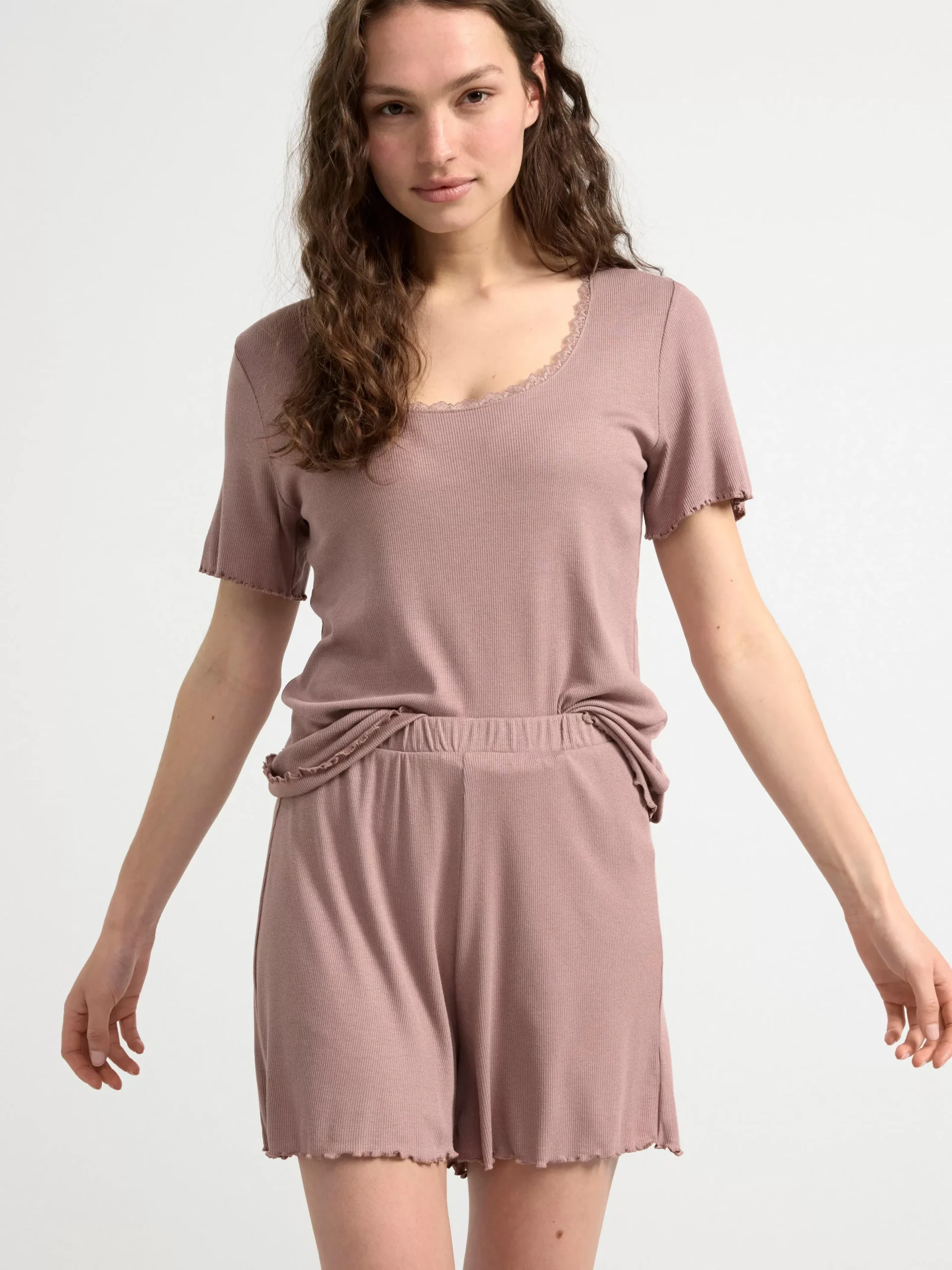 Nattplagg>Lindex Ribbade Pyjamasshorts Dark Dusty Pink