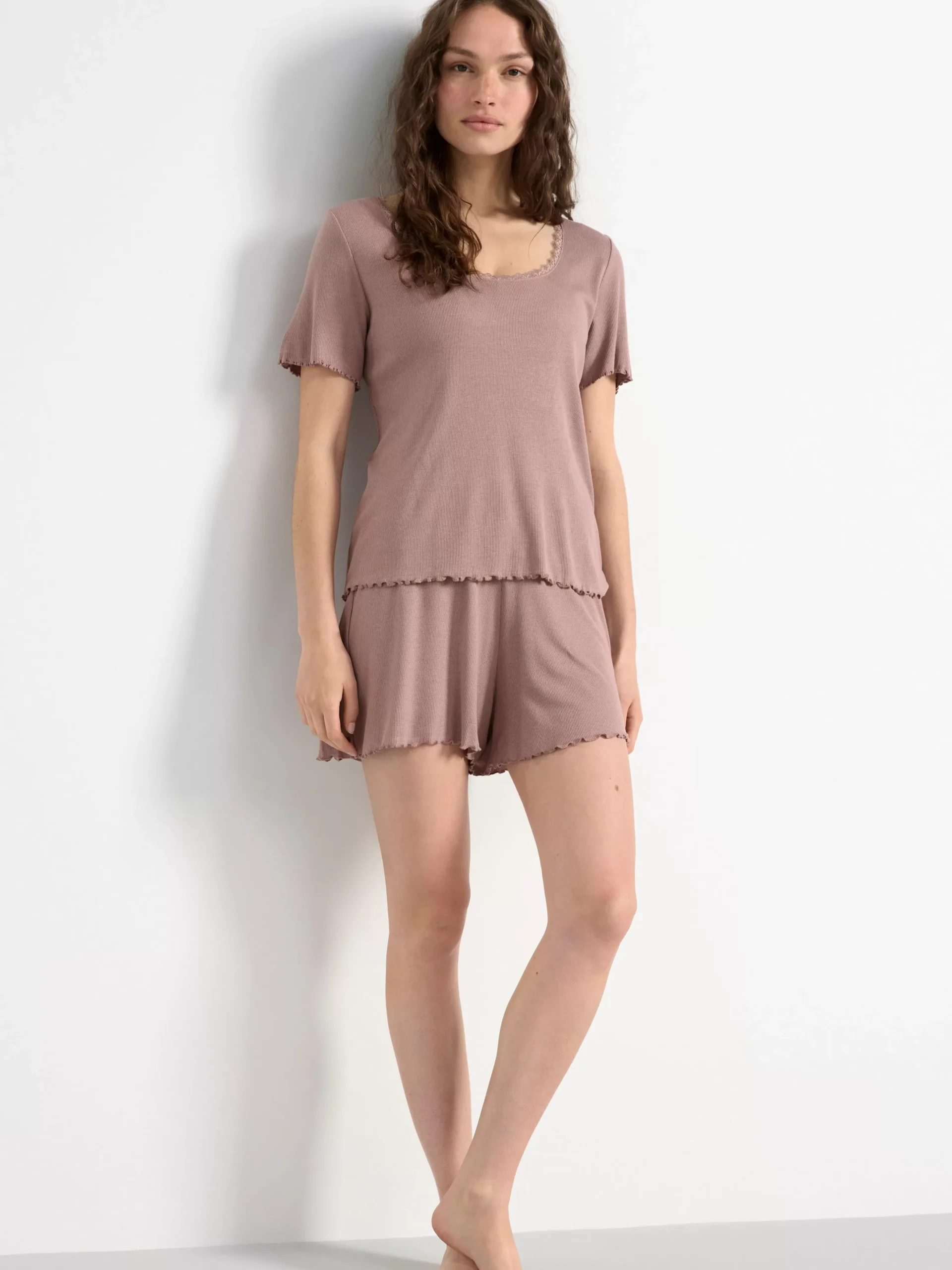 Nattplagg>Lindex Ribbade Pyjamasshorts Dark Dusty Pink