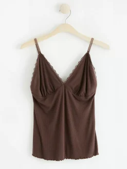Nattplagg>Lindex Ribbat Linne Dark Dusty Brown