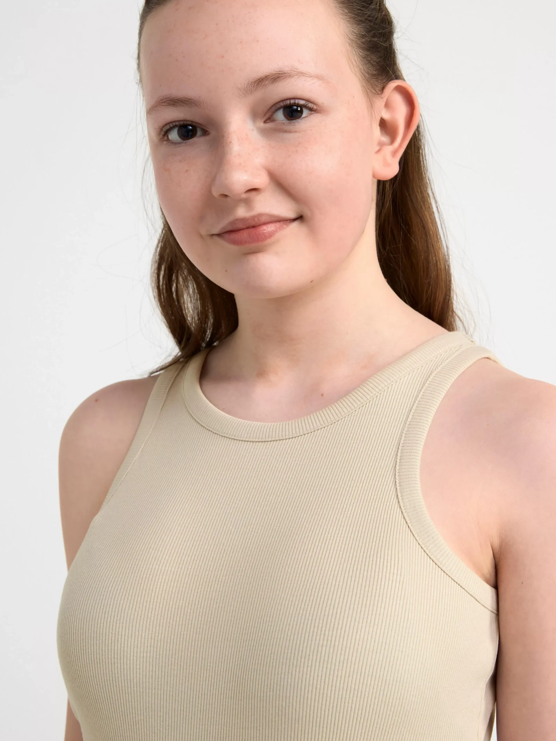 Toppar & T-Shirts>Lindex Ribbat Linne Light Beige