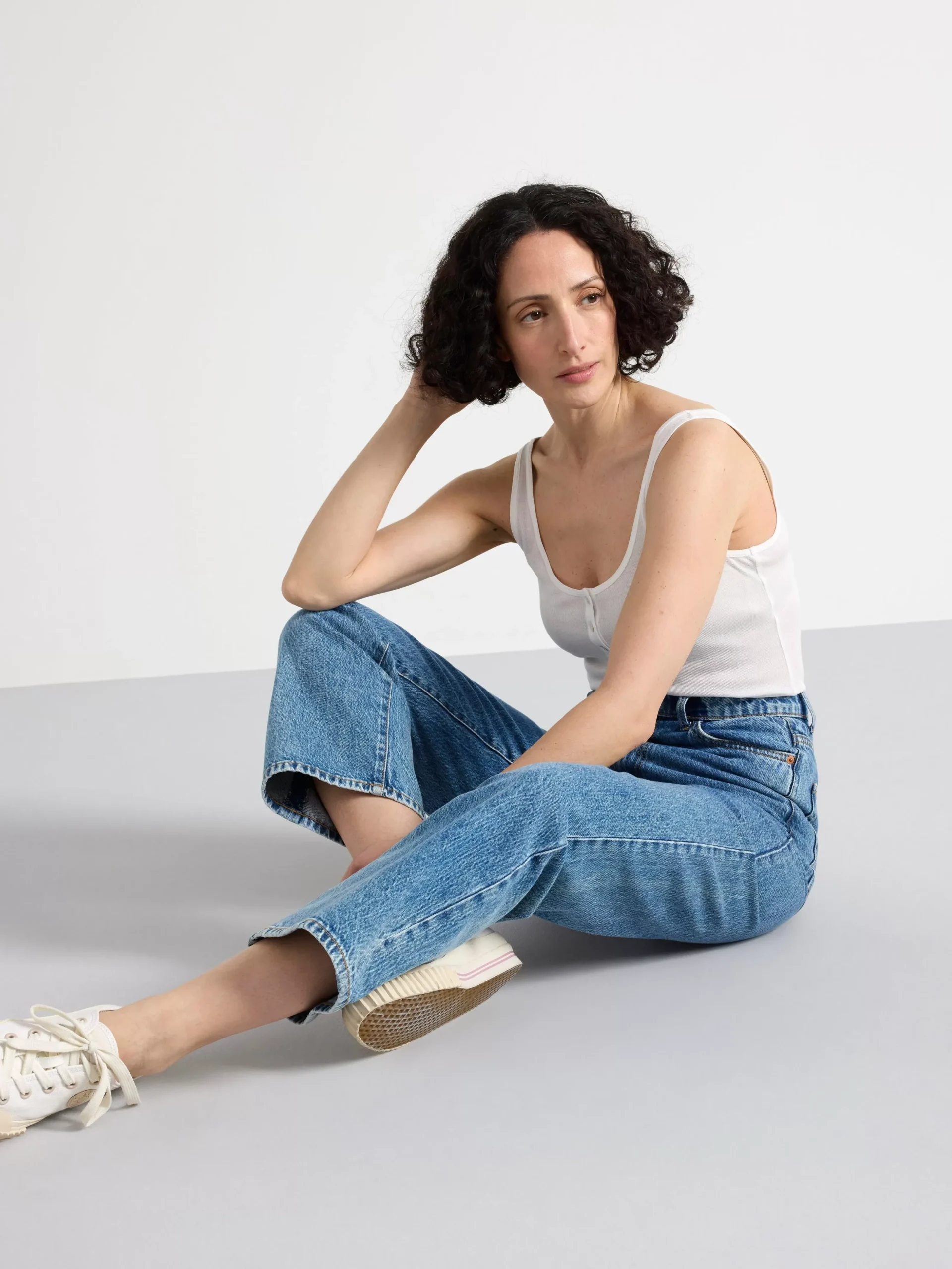 Toppar & T-Shirts>Lindex Ribbat Linne Med Knappsla Off White