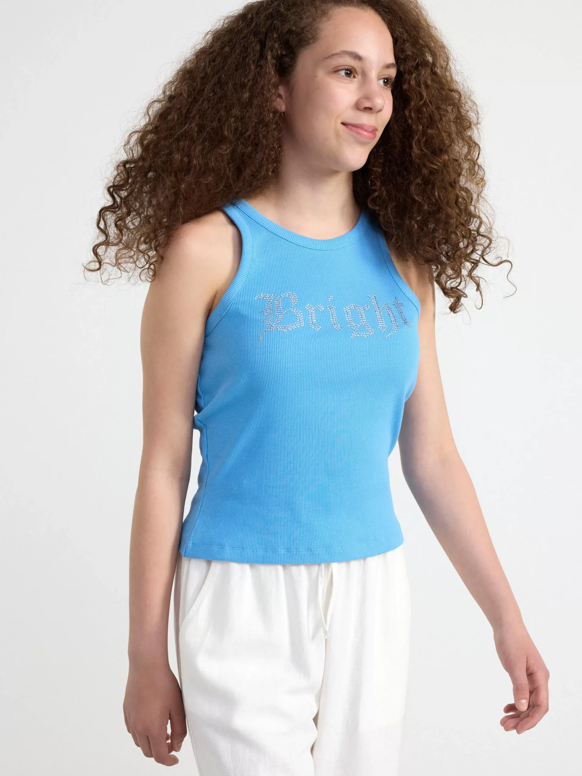 Toppar & T-Shirts>Lindex Ribbat Linne Med Strass Light Dusty Blue